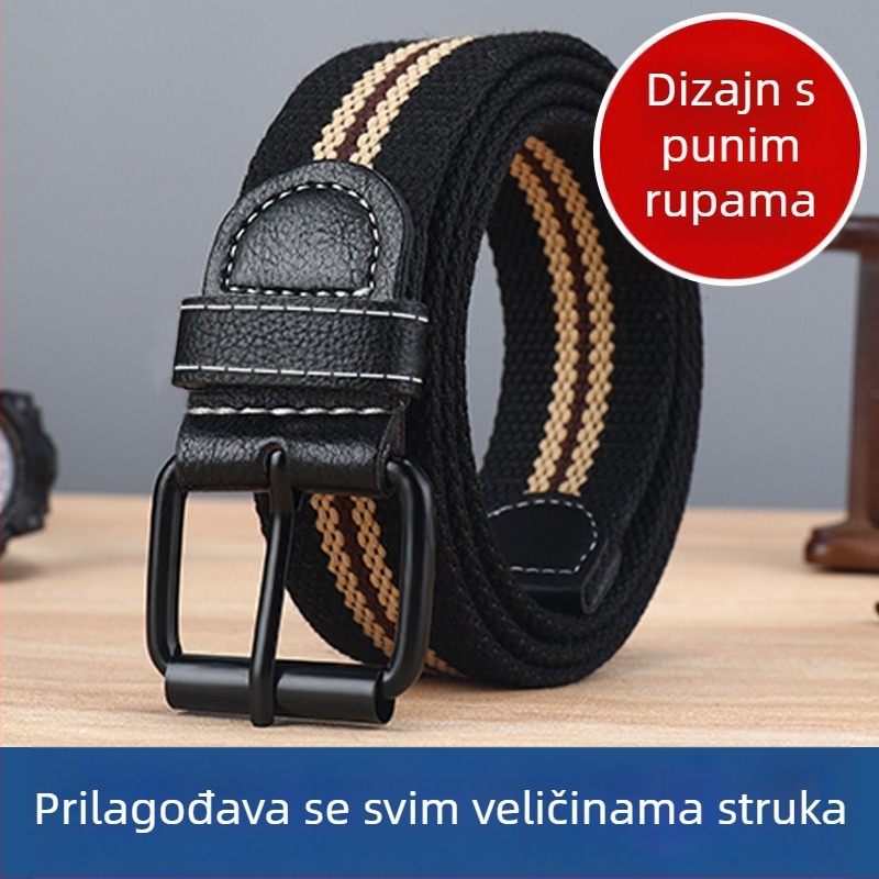 Muški platnieni remen s prstenom od legura, kopča s iglom, bez rupa, produžena duljina, stil casual rad