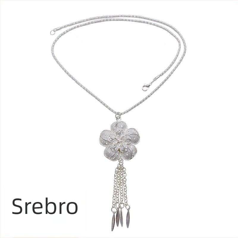 Pojas za struk od metala, etničkog stila, reljefno obrađen, privjesak s resicom, duljina 105 cm, širina 2–4 cm