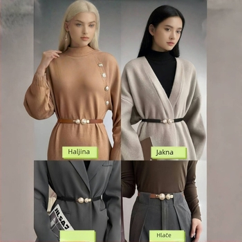 Ženska haljina od PU kože sa tankim pojasom i bisernom ukrasom (Materijal: PU koža; Spona pojasa: legura; Zatvaranje: pin kopča; Širina pojasa: tanak (<2 cm); Bisernа dekoracija)