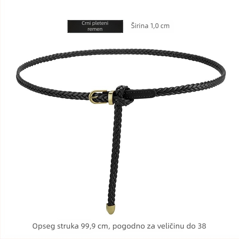 Pleteni pojas za struk s aluminijskom kopčom i kopčom na pin – minimalistički, elegantan stil