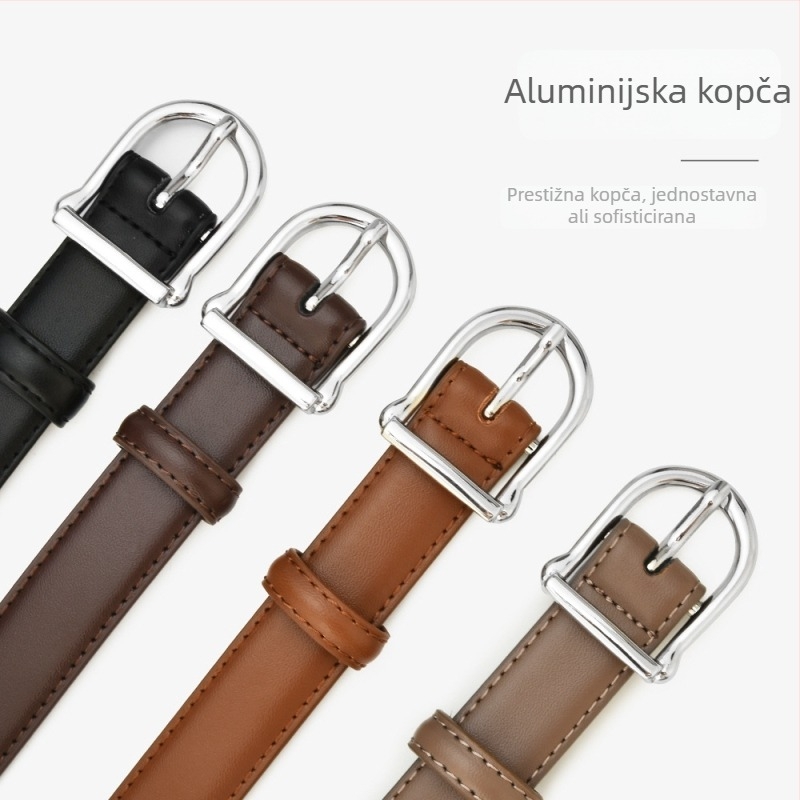 Ženski kožni kaiš od prave kože, dvostruko sloj kože, kopča od legure s pinom, kopča s pinom, pogodan za kostim/haljinu, minimalistički stil