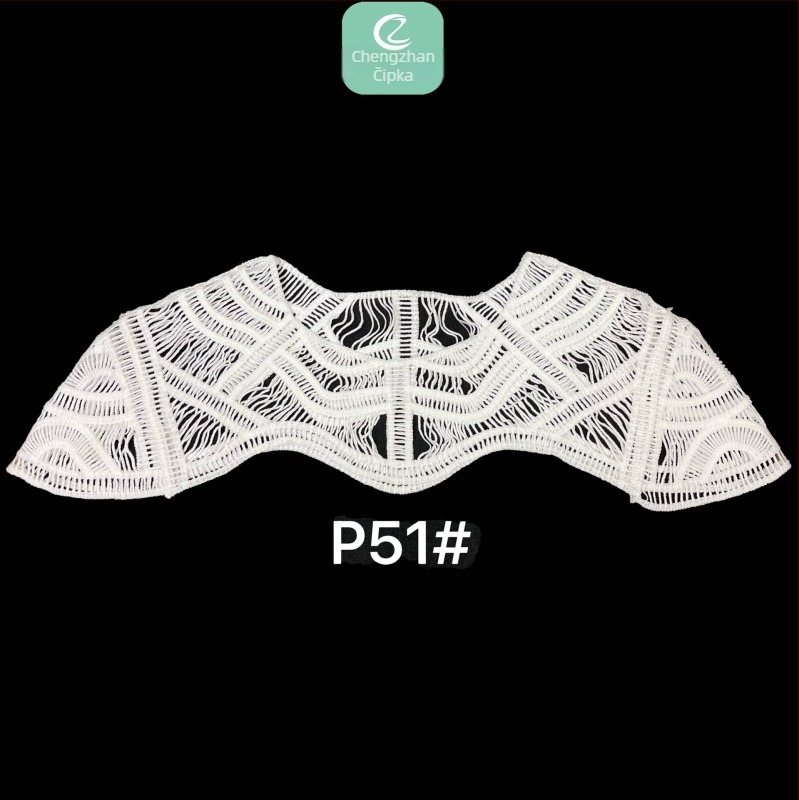 Otapajuća čipkasta aplikacija s cvijetom za ovratnik i šal, baza od šesterokutne mreže, šivana poliesterom