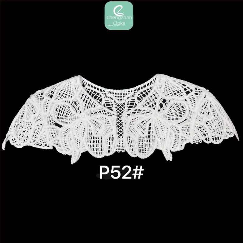 Otapajuća čipkasta aplikacija s cvijetom za ovratnik i šal, baza od šesterokutne mreže, šivana poliesterom