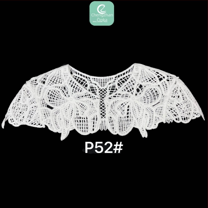 Otapajuća čipkasta aplikacija s cvijetom za ovratnik i šal, baza od šesterokutne mreže, šivana poliesterom
