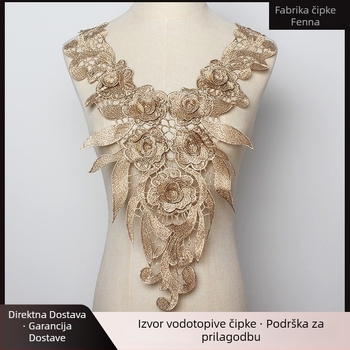 Ovratnik od čipke s cvjetnim detaljem za haljine — poliester, ukrasni izrez dekoltea, pogodno za večernje i vjenčane haljine