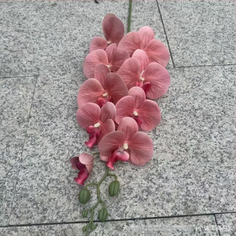 9-glava Phalaenopsis orhideja, 3D ispis s reljefom, plast i svileno cvijeće za svadbenu dekoraciju, rekviziti za fotografiranje i kućnu dekoraciju