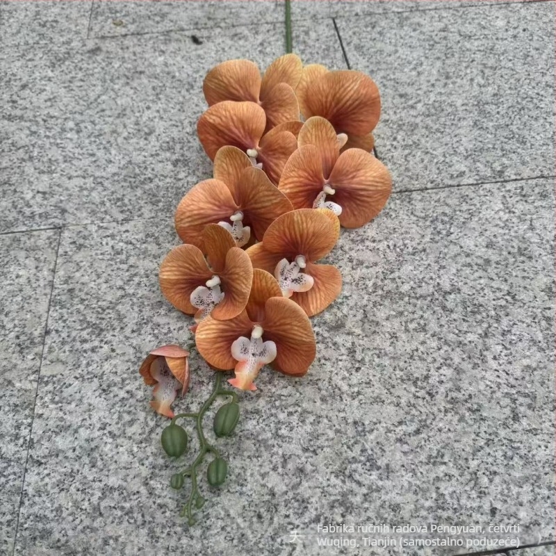 9-glava Phalaenopsis orhideja, 3D ispis s reljefom, plast i svileno cvijeće za svadbenu dekoraciju, rekviziti za fotografiranje i kućnu dekoraciju