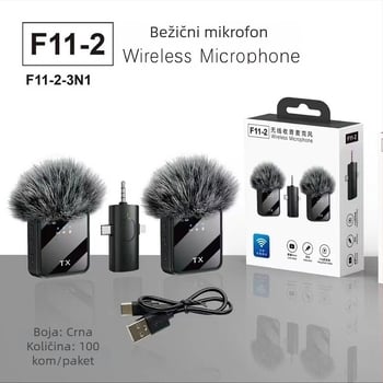 F11 Lavalier mikrofon - 2-kanalni, ugrađena baterija 300-500 mAh, trajanje baterije 3-6 sati