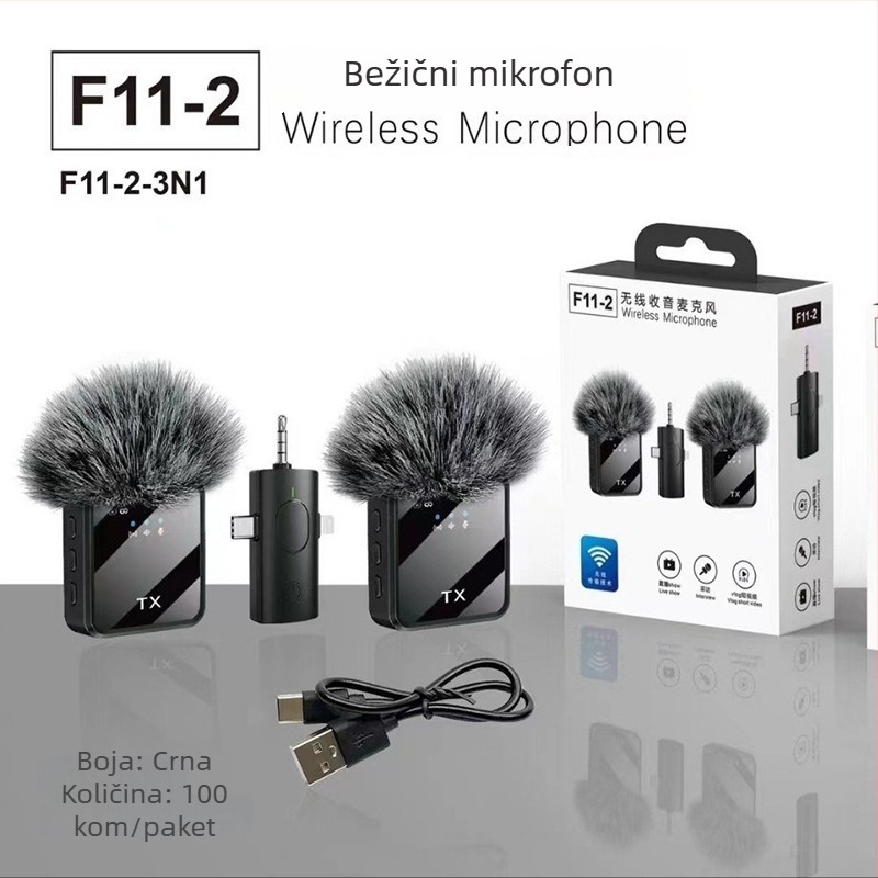 F11 Lavalier mikrofon - 2-kanalni, ugrađena baterija 300-500 mAh, trajanje baterije 3-6 sati