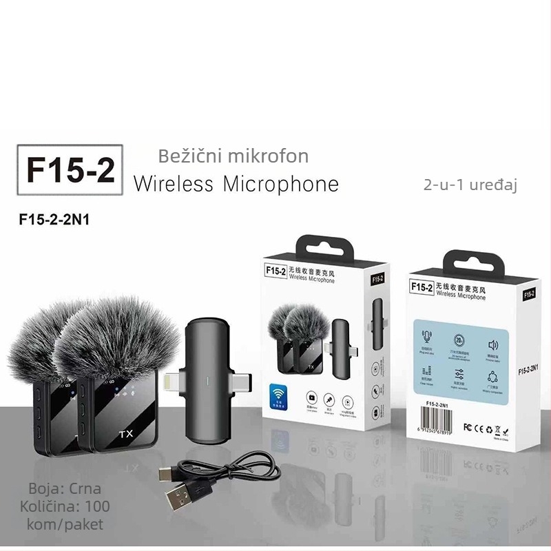 F11 Lavalier mikrofon - 2-kanalni, ugrađena baterija 300-500 mAh, trajanje baterije 3-6 sati