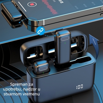 K6 bežični lavalier mikrofon prijemnik za mobilne uređaje, Bluetooth 5.3, 20Hz–20kHz, SNR ≥70dB, ugrađena baterija 300–500mAh, do 12 sati rada