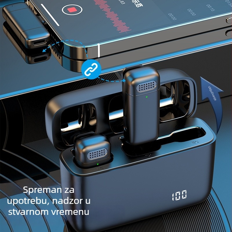 K6 bežični lavalier mikrofon prijemnik za mobilne uređaje, Bluetooth 5.3, 20Hz–20kHz, SNR ≥70dB, ugrađena baterija 300–500mAh, do 12 sati rada