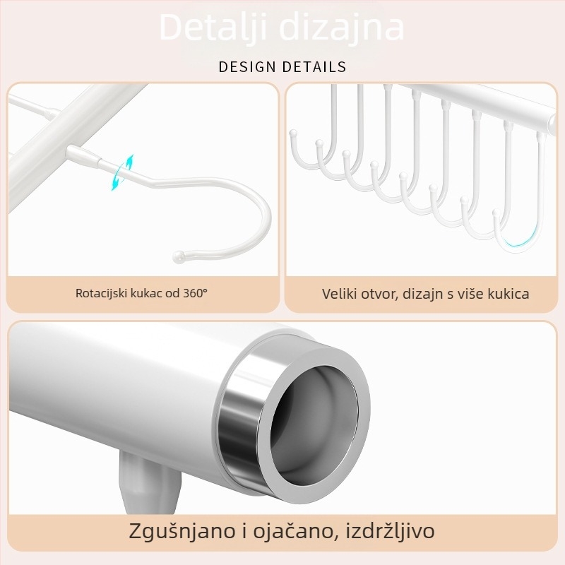 Metalik stalak za odjeću s više kuka — moderni minimalistički stil, nosivost 3–5 kg