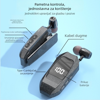 Bežične slušalice s klipom za ovratnik, Bluetooth 5.3, domet 10 m, vodootporne, digitalni zaslon, trajanje baterije preko 8 sati