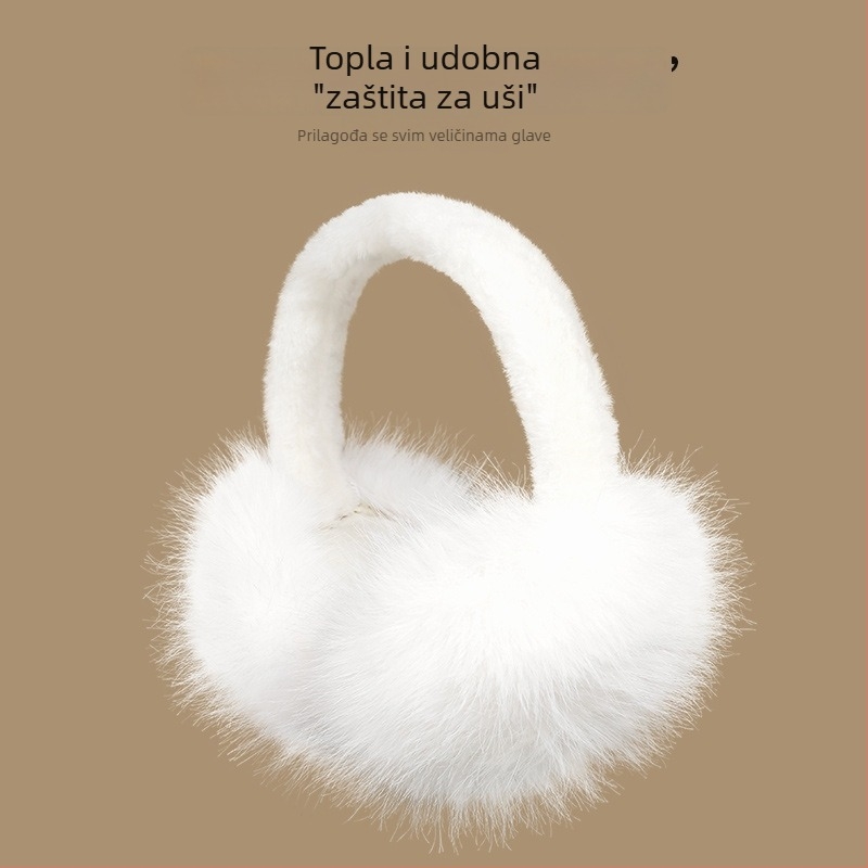 Earmuffs od umjetne dlake zajčje dlake za odrasle žene, topli i otporni na vjetar zimi, jednodobojni uzorak