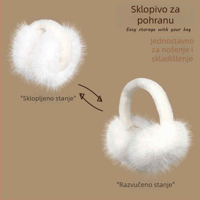 Earmuffs od umjetne dlake zajčje dlake za odrasle žene, topli i otporni na vjetar zimi, jednodobojni uzorak