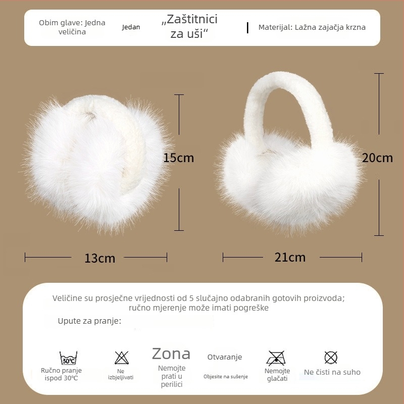 Earmuffs od umjetne dlake zajčje dlake za odrasle žene, topli i otporni na vjetar zimi, jednodobojni uzorak