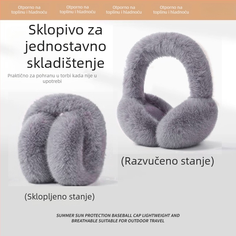Earmuffs od umjetne dlake zajčje dlake za odrasle žene, topli i otporni na vjetar zimi, jednodobojni uzorak