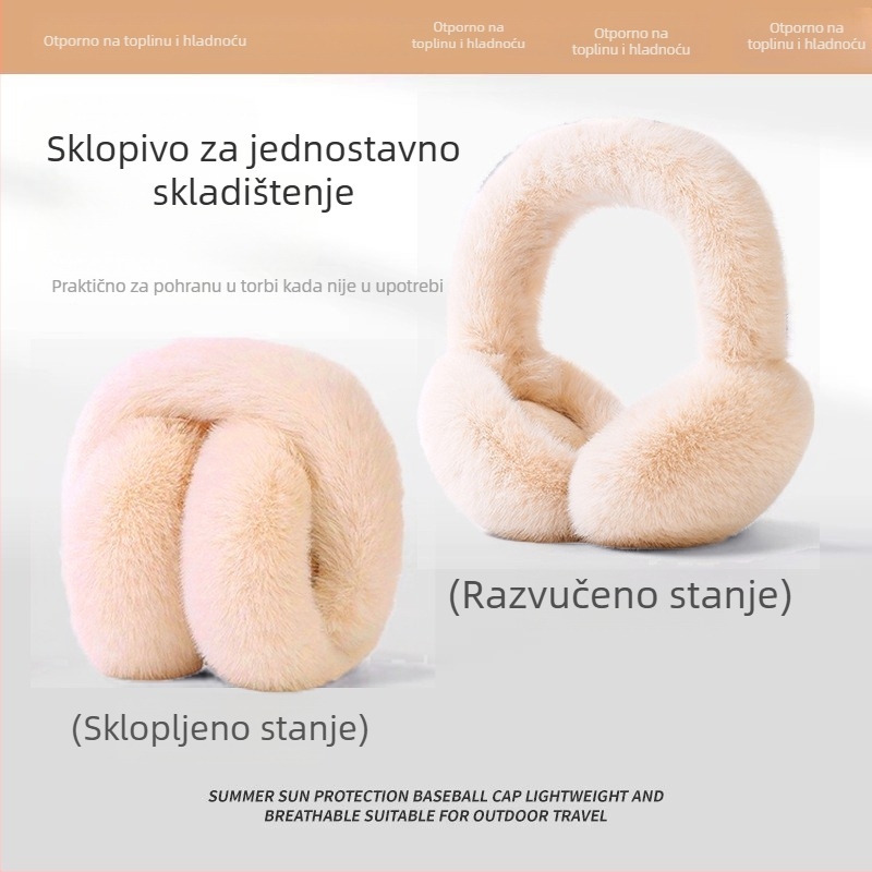 Earmuffs od umjetne dlake zajčje dlake za odrasle žene, topli i otporni na vjetar zimi, jednodobojni uzorak