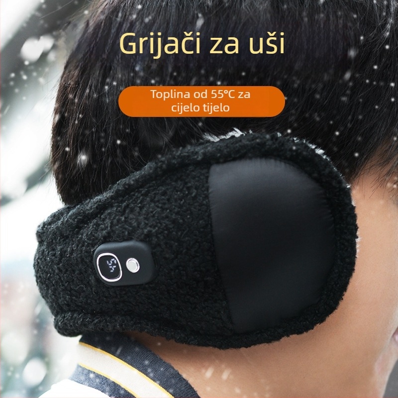 Električno grijani plišani štitnici za uši - unisex, sklopivi, zimski, monokromni uzorak