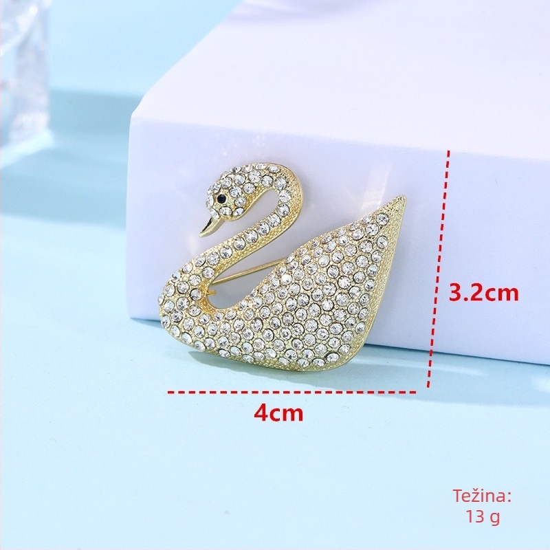 Vintage labud broš, cinkova legura, elektroplatiranje, proljeće 2025