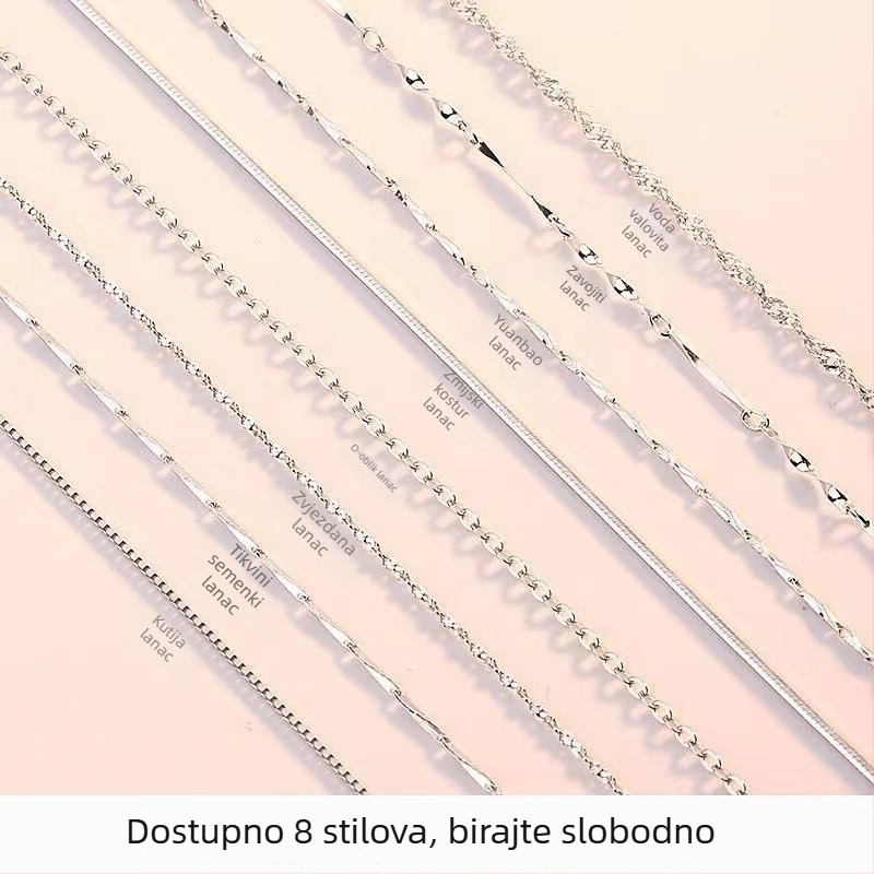S925 srebrna ogrlica s valovitim lancem i O-oblikom križa, višeslojni dizajn, unisex