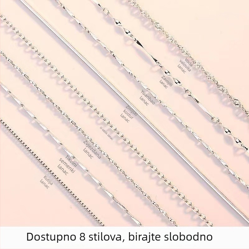 S925 srebrna ogrlica s valovitim lancem i O-oblikom križa, višeslojni dizajn, unisex
