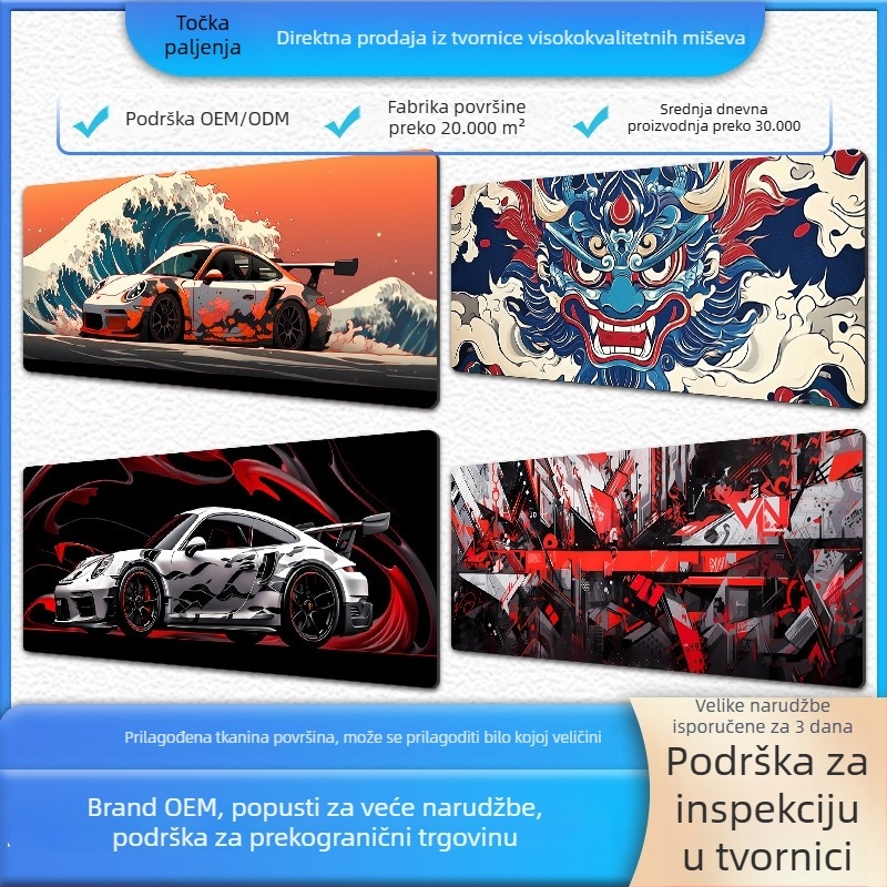 Velika gaming podloga za miš, prirodni kaučuk, protivklizna površina, toplinska transfer tisk, moguće tiskanje logotipa