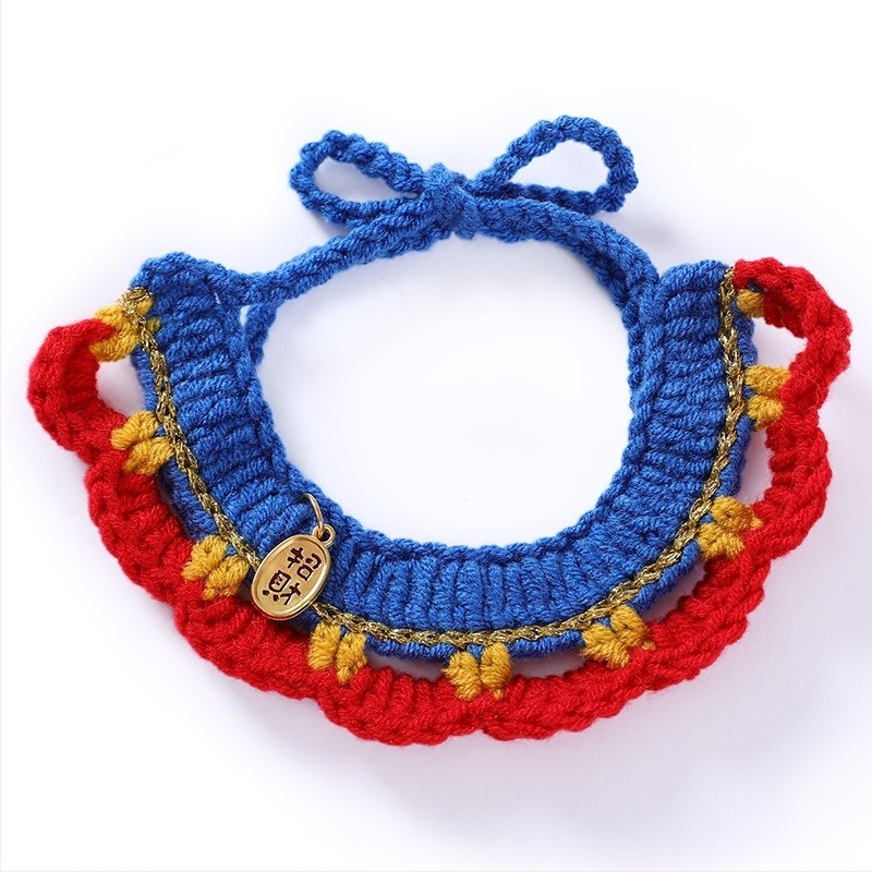 Ogrlica za kućne ljubimce s karikaturalnim uzorkom, vuneni materijal, univerzalno za mačke i pse, za sve sezone