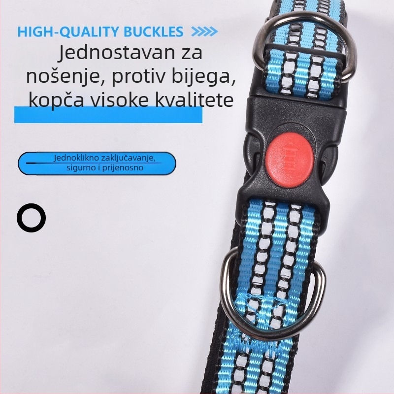 Prilagodljiv ogrlica i povodac za pse – za male, srednje i velike pse, poliester, uzorak blok boja