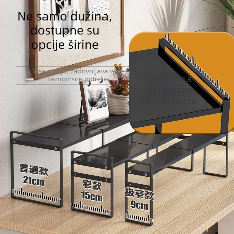 Metalni stolni regał za povećanje visine, ultra uski profil, dvostruki sustav za pohranu na radnom stolu