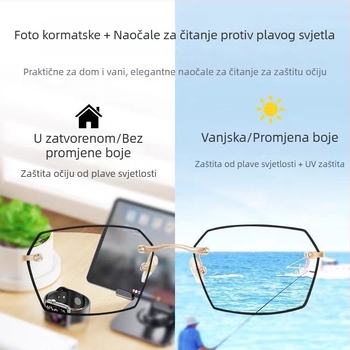 Bezokvirne čitateljske naočale s automatskom promjenom boje leća protiv plavog svjetla, za muškarce srednje dobi i starije, zaštita očiju visoke razlučivosti, anti-radiacija