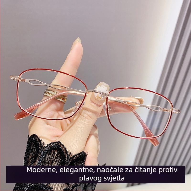 Ženske naočale za čitanje s zaštitom od plavog svjetla, metalni puni okvir, kvadratni stil, za odrasle