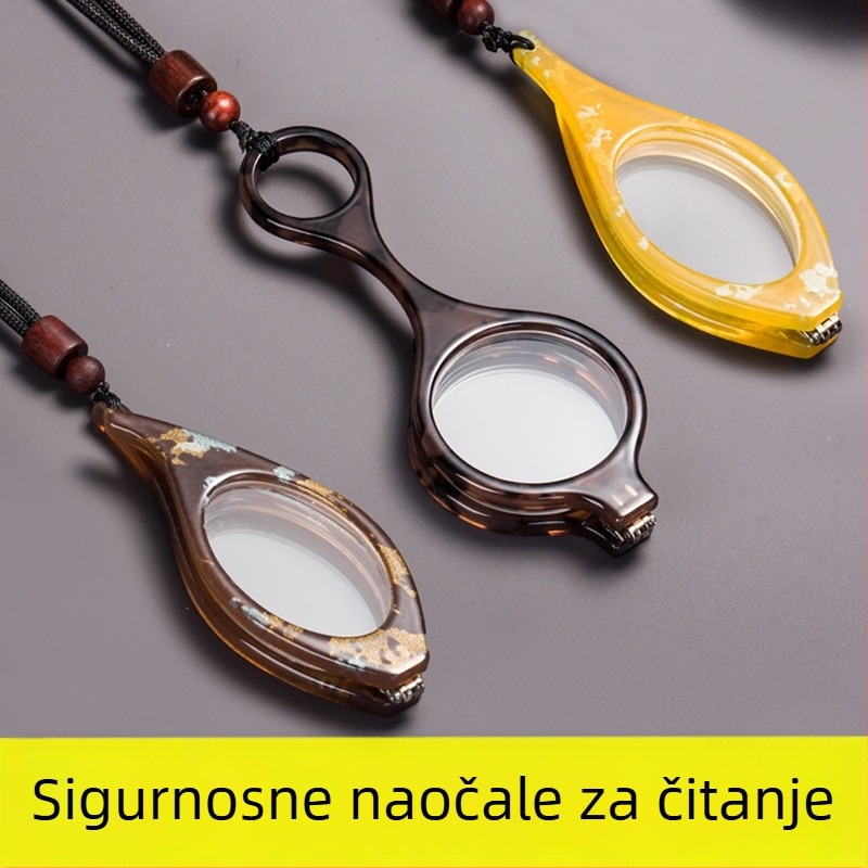 Očale za čitanje na ogrlici, viseći dizajn oko vrata, sklopive, okrugli okvir, lagan PC okvir, leće od smole, za starije osobe