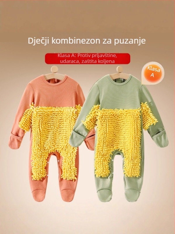 Baby mop kombinezon za puzanje s funkcijom brisanja poda, glavni materijal: krzno zeca 91–95%, dugi rukavi, dvostruko kopčanje, unisex, pogodno za jesen-zimu-proljeće