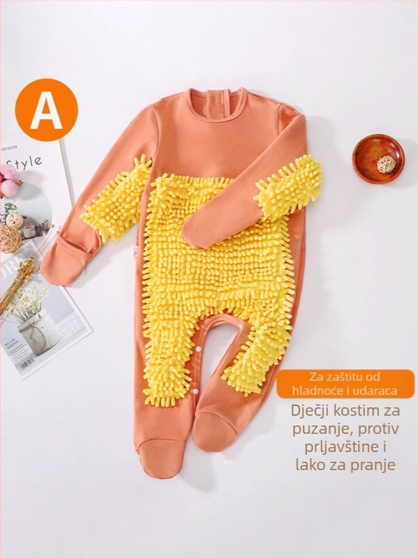 Baby mop kombinezon za puzanje s funkcijom brisanja poda, glavni materijal: krzno zeca 91–95%, dugi rukavi, dvostruko kopčanje, unisex, pogodno za jesen-zimu-proljeće