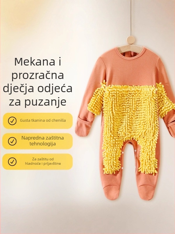Baby mop kombinezon za puzanje s funkcijom brisanja poda, glavni materijal: krzno zeca 91–95%, dugi rukavi, dvostruko kopčanje, unisex, pogodno za jesen-zimu-proljeće