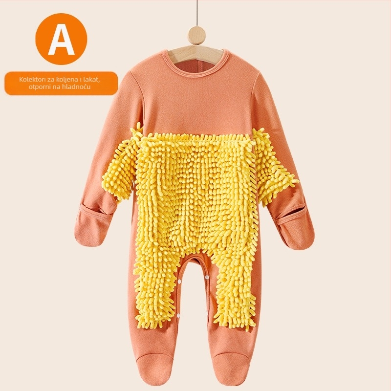 Baby mop kombinezon za puzanje s funkcijom brisanja poda, glavni materijal: krzno zeca 91–95%, dugi rukavi, dvostruko kopčanje, unisex, pogodno za jesen-zimu-proljeće