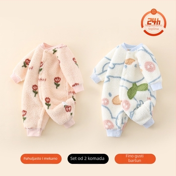 Novorođenički zimski onesie, topao, bezkostni dizajn, 100% poliester, dugi rukav, korejska verzija