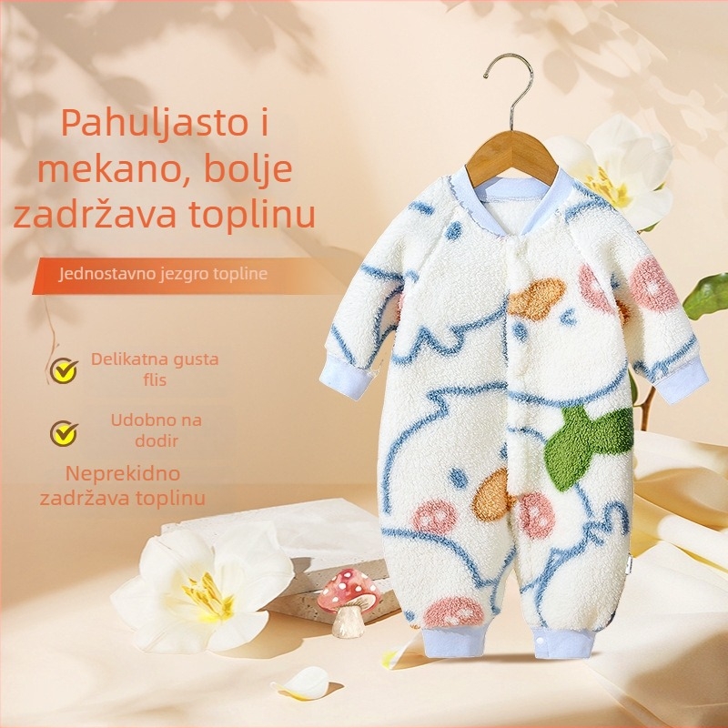 Novorođenički zimski onesie, topao, bezkostni dizajn, 100% poliester, dugi rukav, korejska verzija