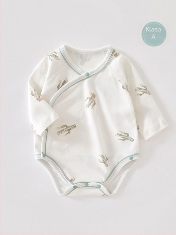 Unisex beba romper s dugim rukavima od 100% pamuka, dij diagonalno zatvaranje