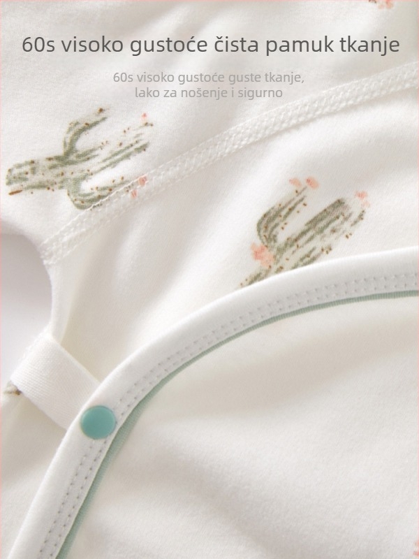 Unisex beba romper s dugim rukavima od 100% pamuka, dij diagonalno zatvaranje