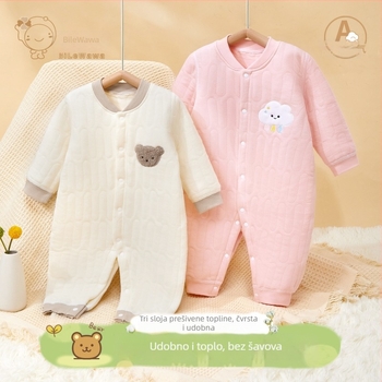 BeBi kombinezon od 100% pamuka, tri sloja podstavljeno, debeli, dugi rukavi, unisex, prednje kopčanje na gumbe