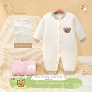BeBi kombinezon od 100% pamuka, tri sloja podstavljeno, debeli, dugi rukavi, unisex, prednje kopčanje na gumbe