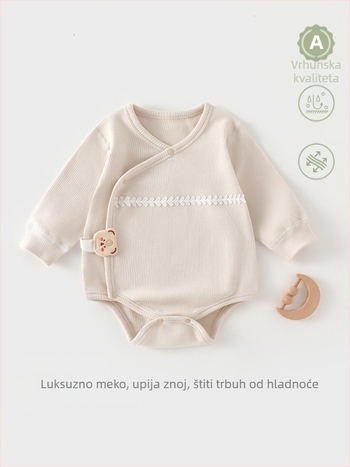 Unisex jednodijelni romper s diagonálnim ovratnikom, skrivenim zatvaranjem na kopčama, dugi rukavi, materijal: 95% pamuk, pliš-pamuk, pogodan za sve sezone