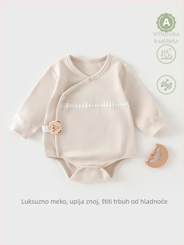 Unisex jednodijelni romper s diagonálnim ovratnikom, skrivenim zatvaranjem na kopčama, dugi rukavi, materijal: 95% pamuk, pliš-pamuk, pogodan za sve sezone
