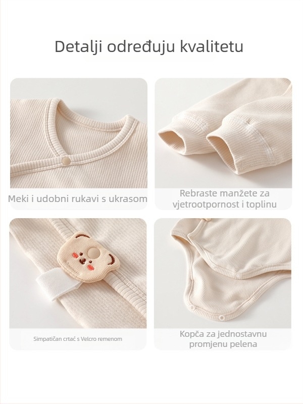 Unisex jednodijelni romper s diagonálnim ovratnikom, skrivenim zatvaranjem na kopčama, dugi rukavi, materijal: 95% pamuk, pliš-pamuk, pogodan za sve sezone