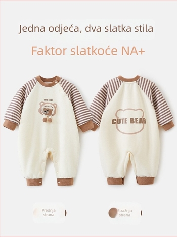 Bejbi kombinezon s fleec podstavom, dugi rukavi, unisex, za novorođenčad 0–12 mjeseci, debeli poliester, skrivena kopča, pogodan za proljeće i jesen.