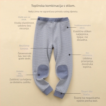 Dječje hlače s grafenom – zimske tople hlače s unutarnjom flecom, poliester-spandeks mješavina s prugama, srednje visoki struk