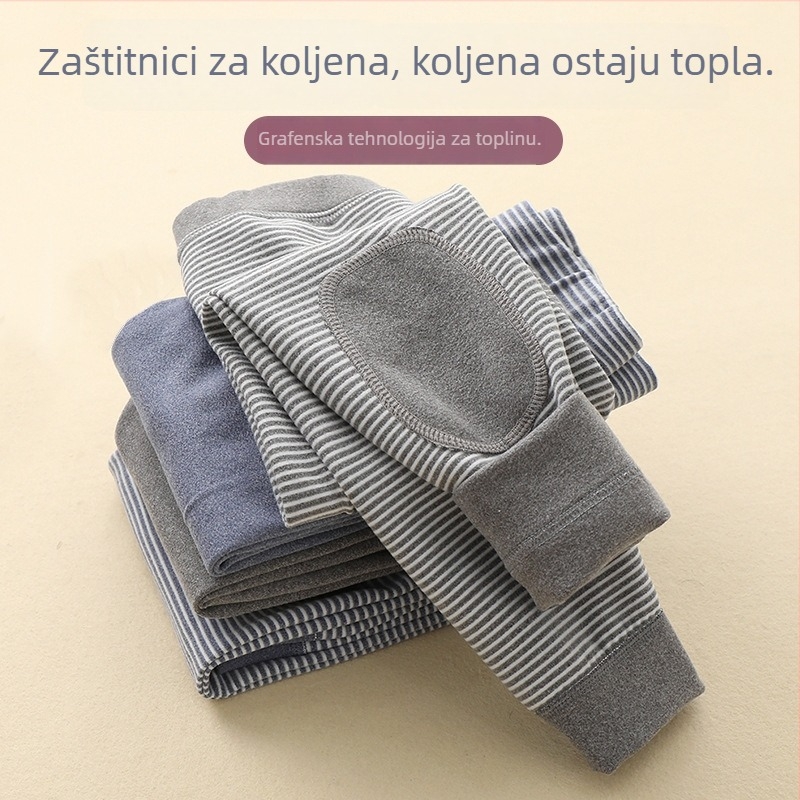 Dječje hlače s grafenom – zimske tople hlače s unutarnjom flecom, poliester-spandeks mješavina s prugama, srednje visoki struk